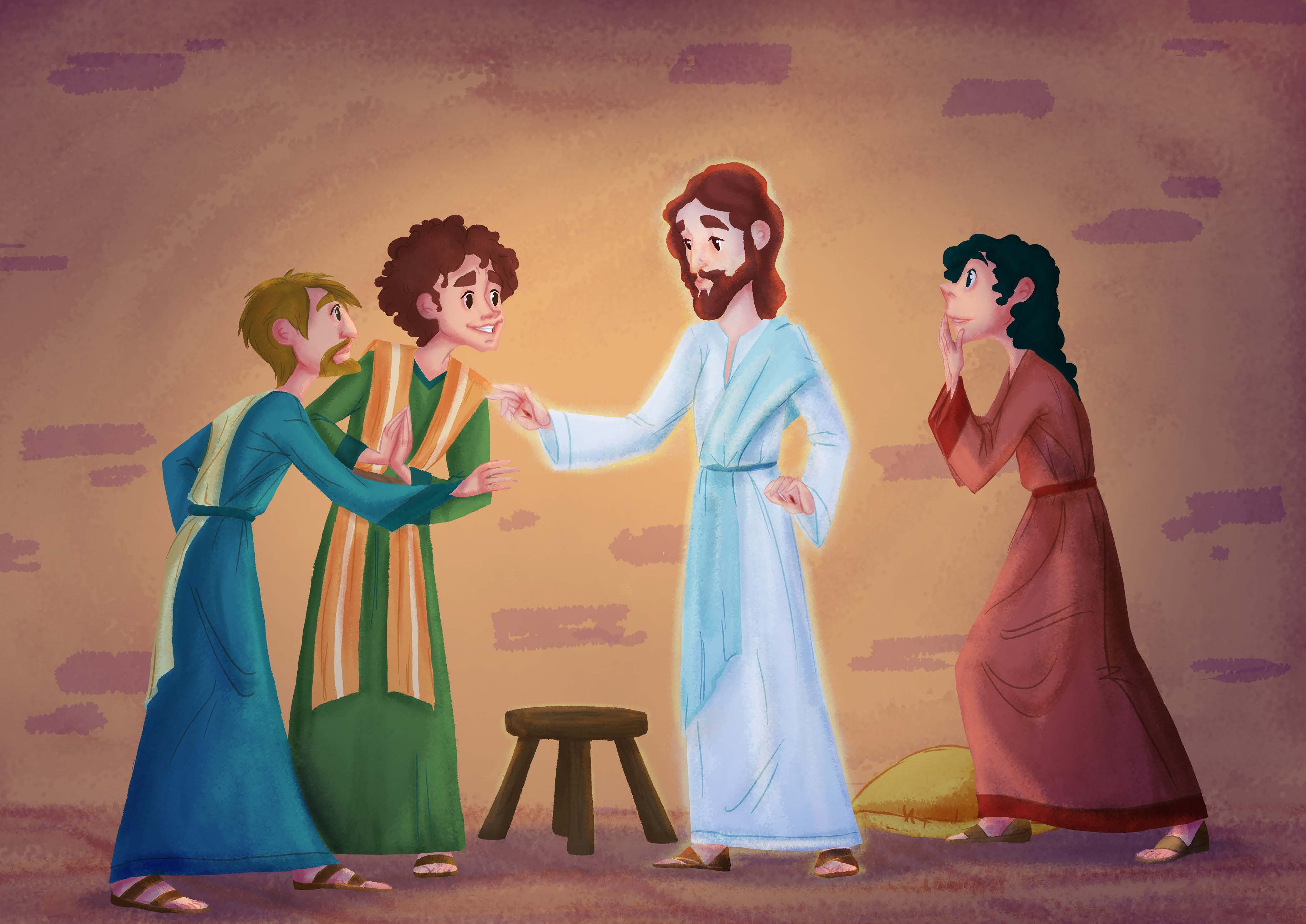 Illustration av den uppståndne Jesus och Tomas
