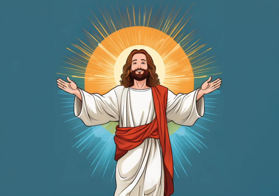 Jesus med öppna armar i seriestil