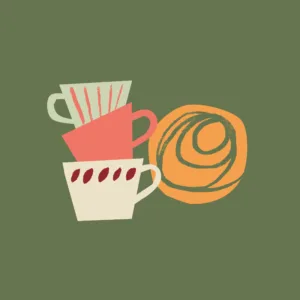 Illustration av kaffekoppar och bullar