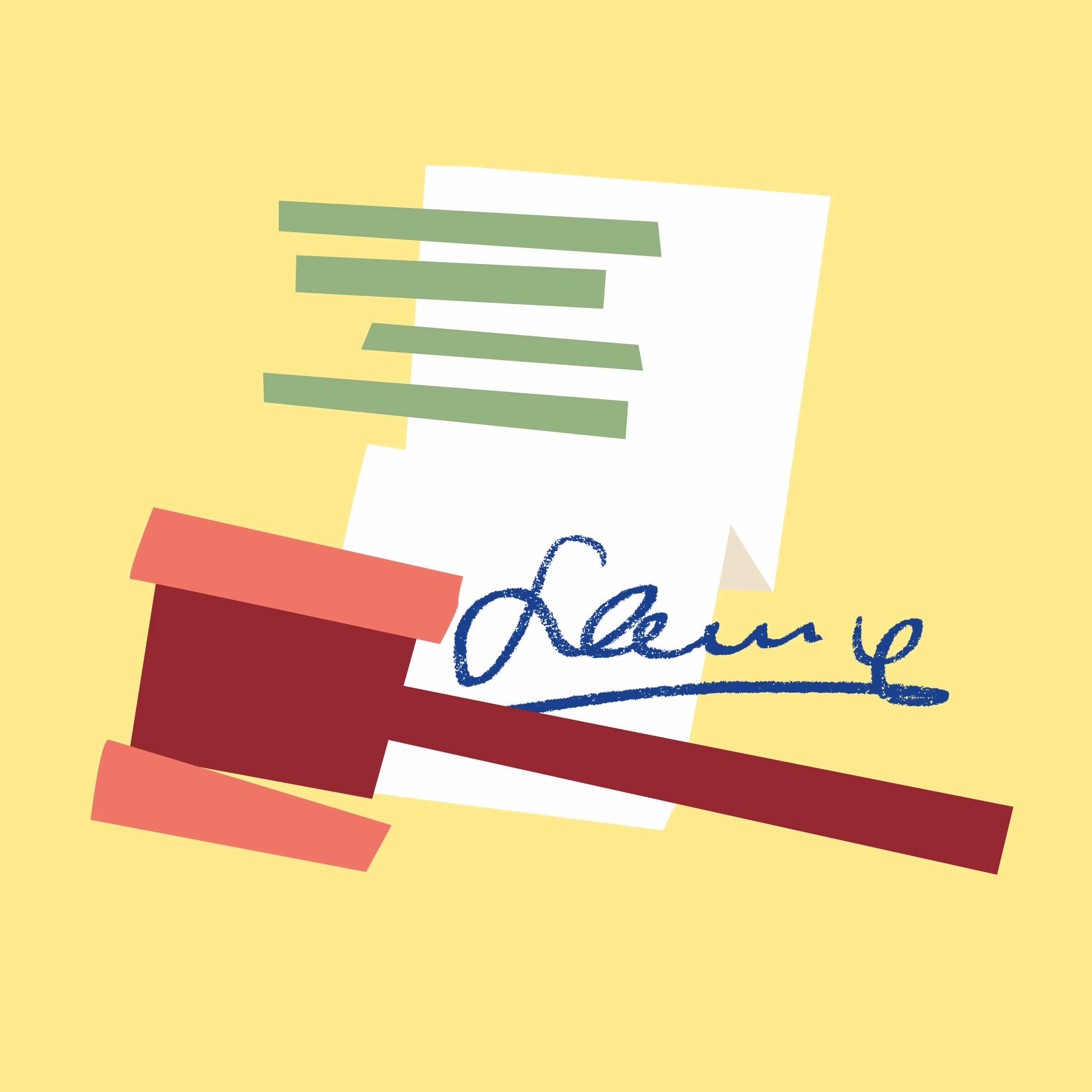 Illustration av ordförandeklubba och mötesprotokoll