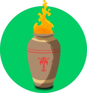Illustration av brinnande kruka